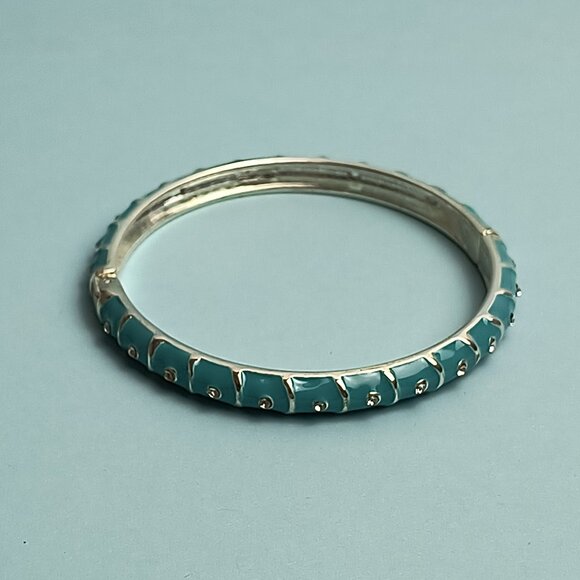 NORDSTROM Sequin Enamel Hinge Bangle Bracelet Clamper Turquoise Silver Tone - Picture 6 of 7